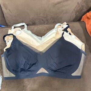 Honeylove Crossover Bra Set of 4 - Black, Nude, Pink, White sz L